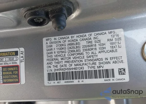 2017 Honda Cr-V Ex from USA, damaged, VIN 2HKRW2H55HH601243